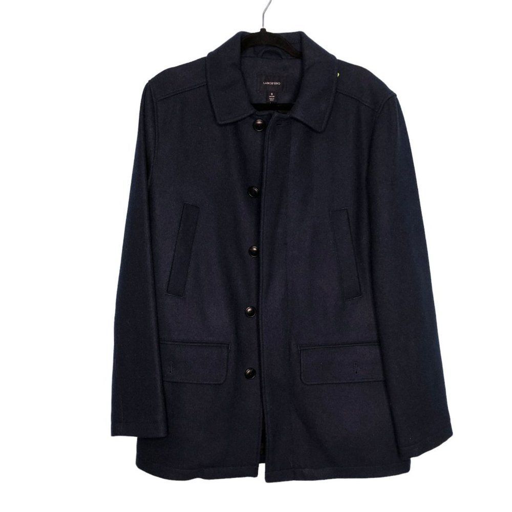 Lands' End Coat Men’s Small 34 36 Blue Wool Blend Pockets Winter NEW